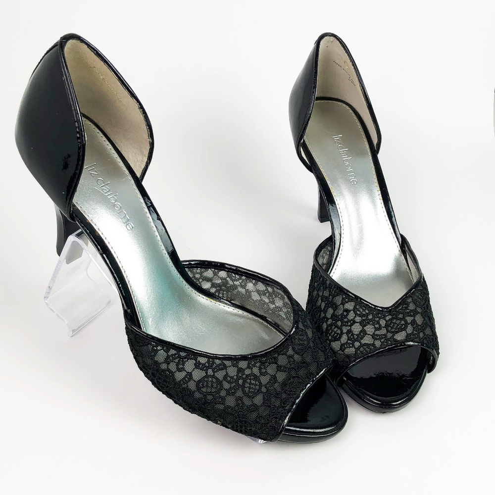 Lace Heels Open Toe Black Shoes Liz Claiborne